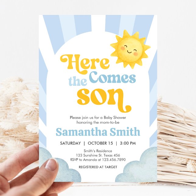 Here Comes the Son Baby Shower Einladung (Here Comes the Sun Baby Shower Invitation )
