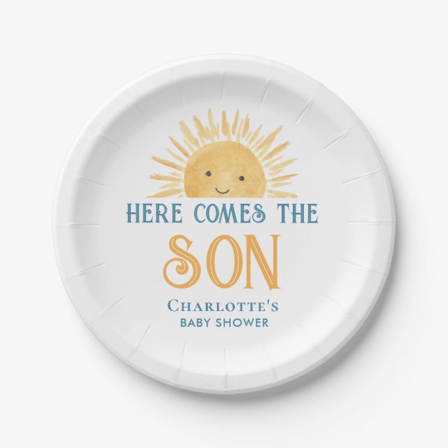 Here Comes The Son Baby Shower Pappteller (Vorderseite)