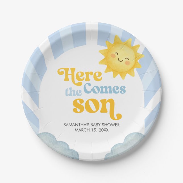 Here Comes the Son Baby Shower Pappteller (Vorderseite)