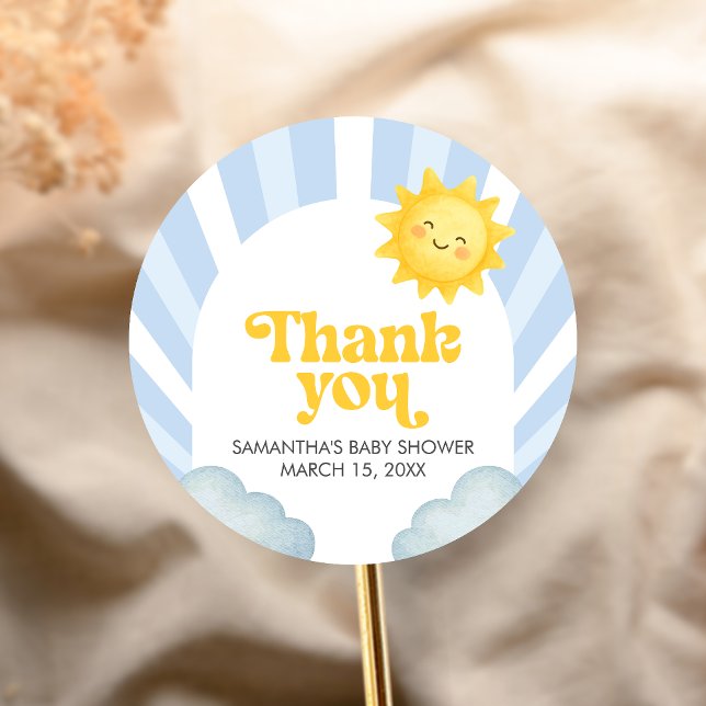 Here Comes the Son Baby Shower Runder Aufkleber (Here Comes the Sun Baby Shower Sticker)
