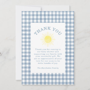 Here Comes The Son Blue Gingham Boy Baby-Party Dankeskarte