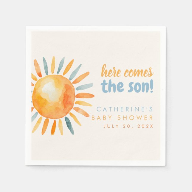 Here Comes the SON Boho Baby Shower Napkins Serviette (Vorderseite)