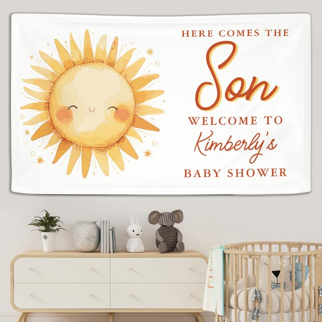 Here Comes The Son Boho Cute Welcome Baby Shower Banner (Von Creator hochgeladen)