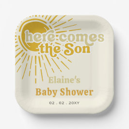 Here comes the son boho retro baby shower  pappteller