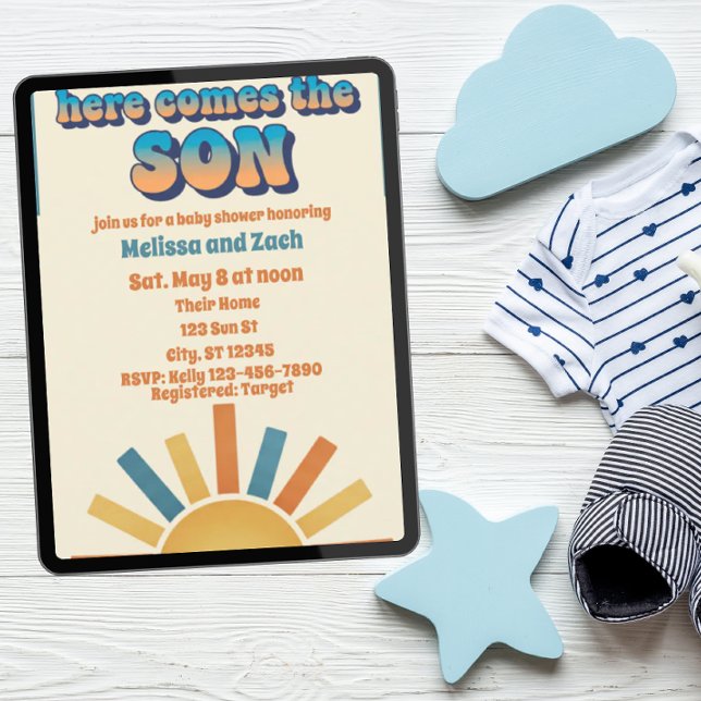 Here Comes the SON, Boho Sun Baby Shower Einladung (Von Creator hochgeladen)