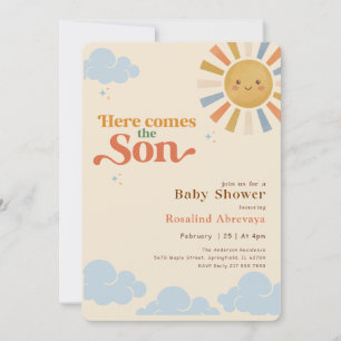 Here Comes the Son Boho Vintage Retro Babyparty Einladung