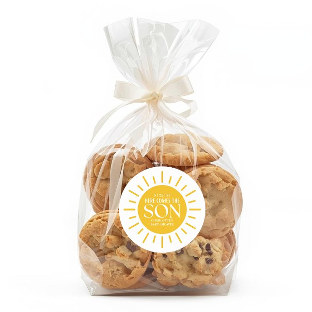 Here Comes The Son Boy Baby Shower Runder Aufkleber (Von Creator hochgeladen)