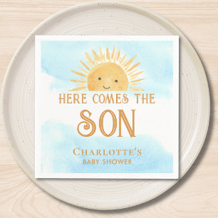 Here Comes The Son Boy Baby Shower Serviette