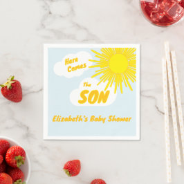 Here Comes The Son Boy Baby Shower Serviette