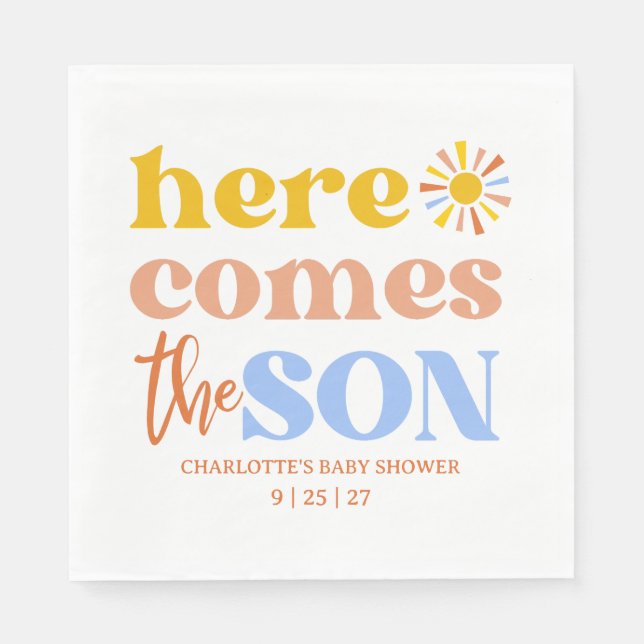 Here Comes The Son Boy Baby Shower Serviette (Vorderseite)