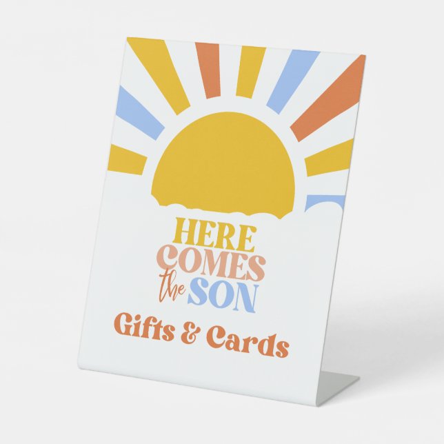 Here Comes The Son Boy Baby Shower Sockelschild (Vorderseite)