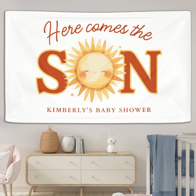 Here Comes The Son Sunshine Boho Boy Baby Shower Banner (Von Creator hochgeladen)
