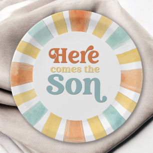 Here Comes the Son Whimsical Sunshine Baby Shower Pappteller