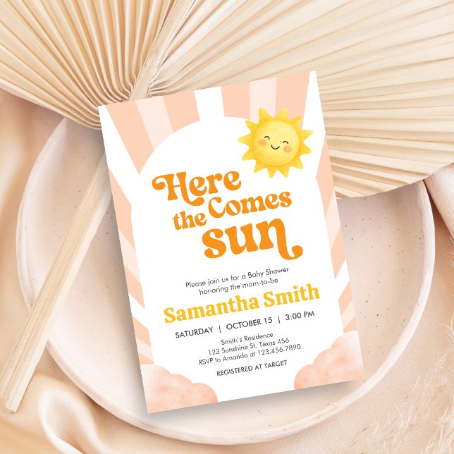 Here Comes the Sun Baby Shower Invitation (Sunshine Baby Shower Invitation)