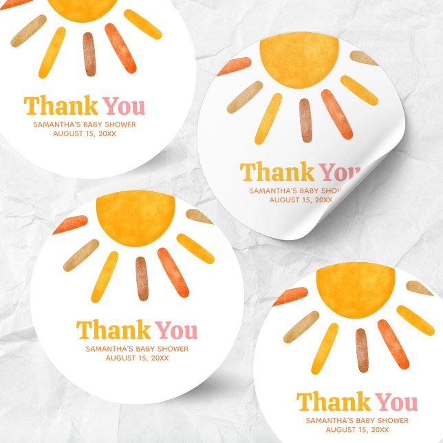 Here comes the Sun  Baby Shower Runder Aufkleber (Here comes the Sun Sunshine Baby Shower Round Sticker)