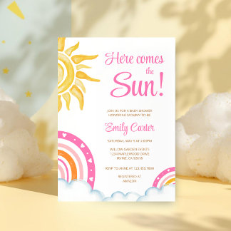 Here Comes the Sun Boho Rainbow Baby Shower Einladung