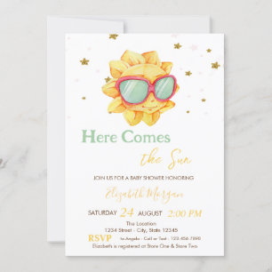Here Comes The Sun Goldene Sterne Babyparty Einladung