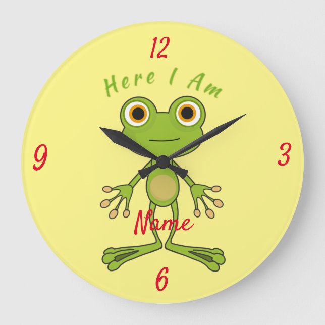 Here I am cute frog Thunder_Cove  Große Wanduhr (Vorderseite)
