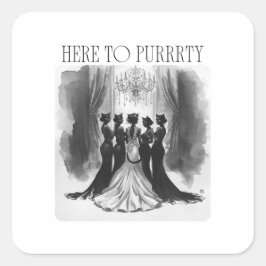 Here to Purrrty – Cat Bridal Party Bachelorette Quadratischer Aufkleber