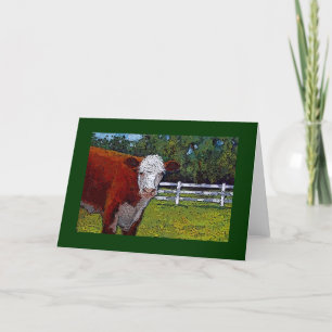 Hereford Cow in Pasture: Illustration: Farm Animal Karte