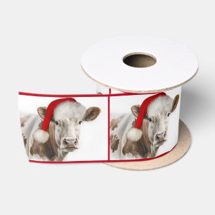 Hereford Cow mit Santa Claus Hat Satin Ribbon Satinband