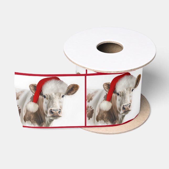 Hereford Cow mit Santa Claus Hat Satin Ribbon Satinband (Spule)