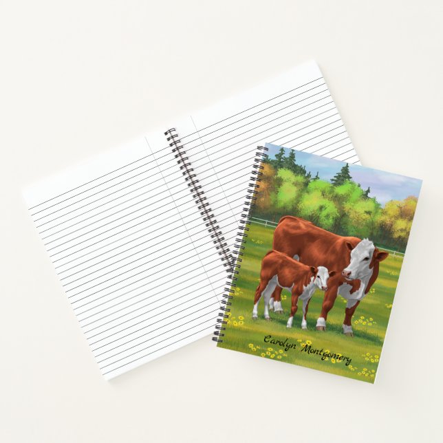Hereford Cow & Niedlich Calf im Sommer Weide Notizbuch (Innenseite)