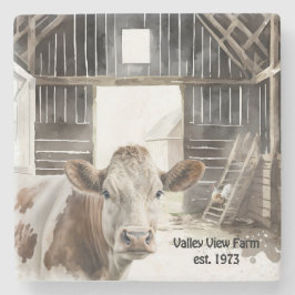 Hereford Cow und Rooster in Barn Steinuntersetzer