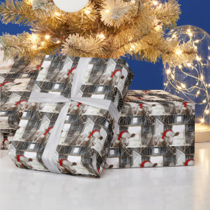 Hereford Kuh mit Santa Cap in Barn Geschenkpapier