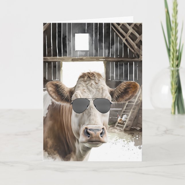 Hereford Kuh mit Sonnenbrille zum Geburtstag Karte (Vorderseite)