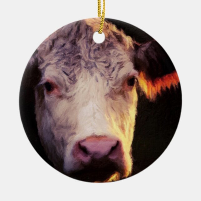 Hereford Kuh-Verzierungs-Malerei Keramik Ornament (Vorne)