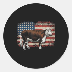 Hereford Rancher - Amerikanische Flagge für Herefo Runder Aufkleber