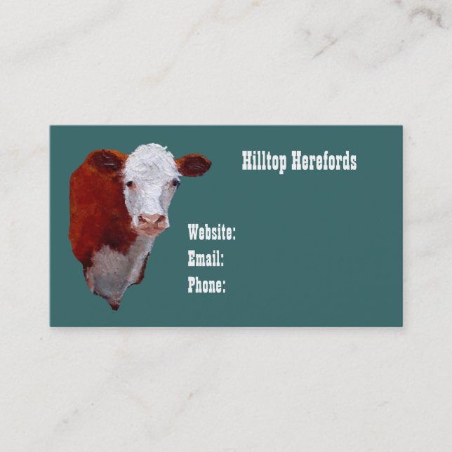 Hereford Rindfleisch: Visitenkarte: Öl gemalte Visitenkarte (Vorderseite)
