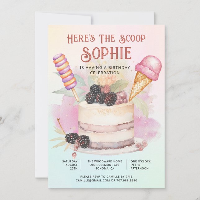 Here's The Scoop Colorful Kid's Ice Cream Birthday Einladung (Vorderseite)
