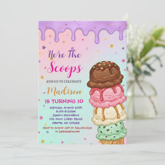 Here's the Scoop Girls Ice Cream Birthday Einladung