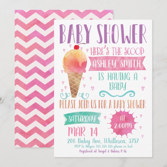 Heres The Scoop Ice-Cream Baby Einladung (Vorne/Hinten)