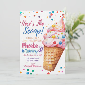 Here's The Scoop Ice Cream Birthday Invitation Einladung