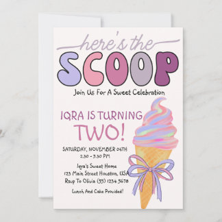 Here's The Scoop Ice Cream Girl 1st Birthday Party Einladung