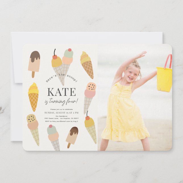 Here's the Scoop Ice Cream Kids Birthday Photo Einladung (Vorderseite)