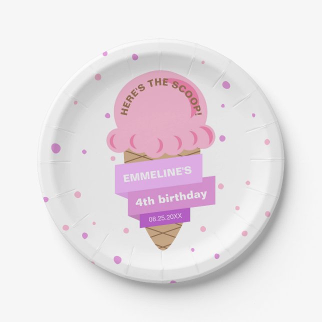Here's The Scoop Ice Cream Sweet Pink Birthday Pappteller (Vorderseite)