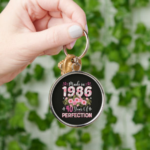 Hergestellt 1986 40 Jahre Perfektion Floral  Schlüsselanhänger