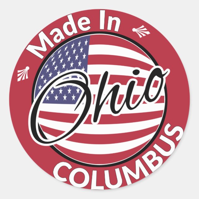 Hergestellt in Columbus Ohio United Staaten Flag Runder Aufkleber (Vorderseite)