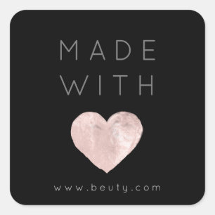 Hergestellt mit Liebe Herz rosa Rose Webname einfa Quadratischer Aufkleber