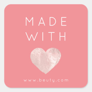 Hergestellt mit Liebe Herz rosa Web-Name einfach R Quadratischer Aufkleber
