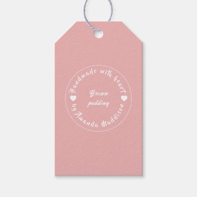 Hergestellt mit Liebe Rosa Herz Backdesign Geschenkanhänger (Vorderseite)