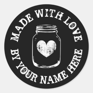 Hergestellt mit Liebe rustikales Herz Mason Jar in Runder Aufkleber