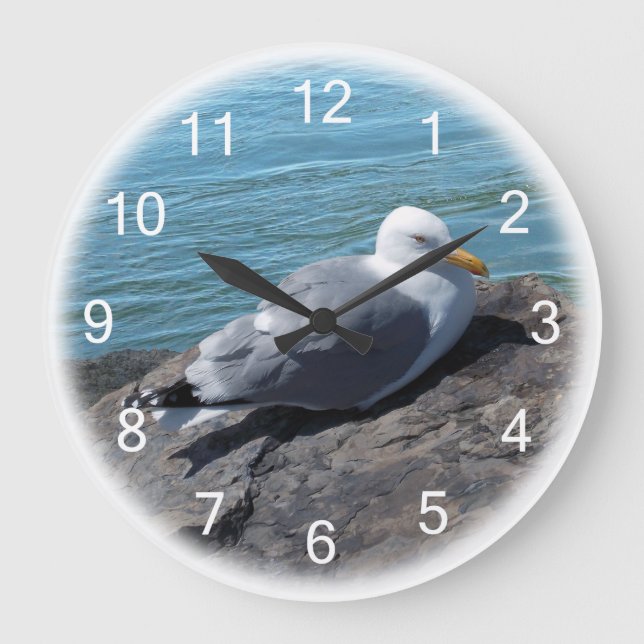 Hering Gull auf Rock Jetty Große Wanduhr (Vorderseite)