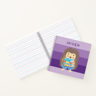 Hérisson avec des livres enfant cahier violet