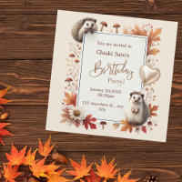 Hérisson d'automne personnalisé Invitation d'anniv