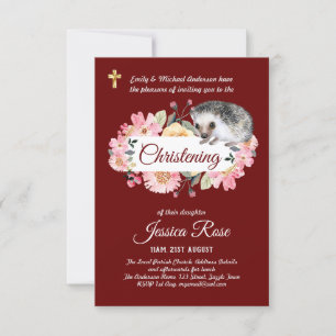Hérisson floral Christening Invitations Baptême